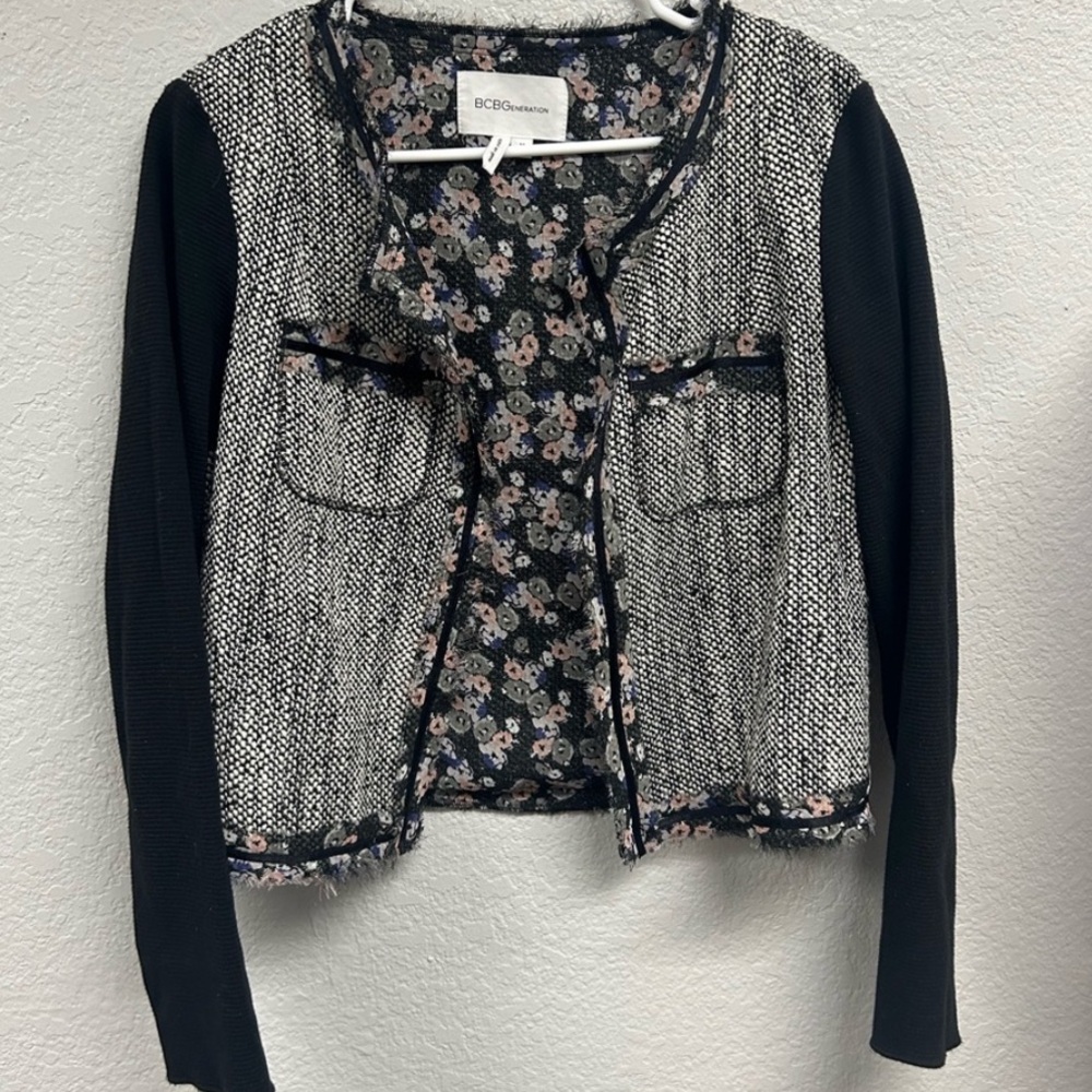 BCBGeneration Tweed Jacket with Black and Gray Tweed. Size M
